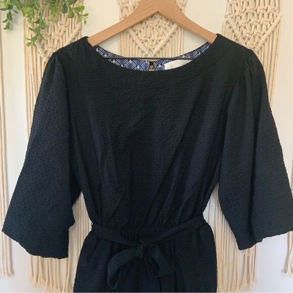 ANTHROPOLOGIE Francesca Balloon-Sleeved Romper W/ Waist Tie Black Noir Medium - Picture 5 of 16